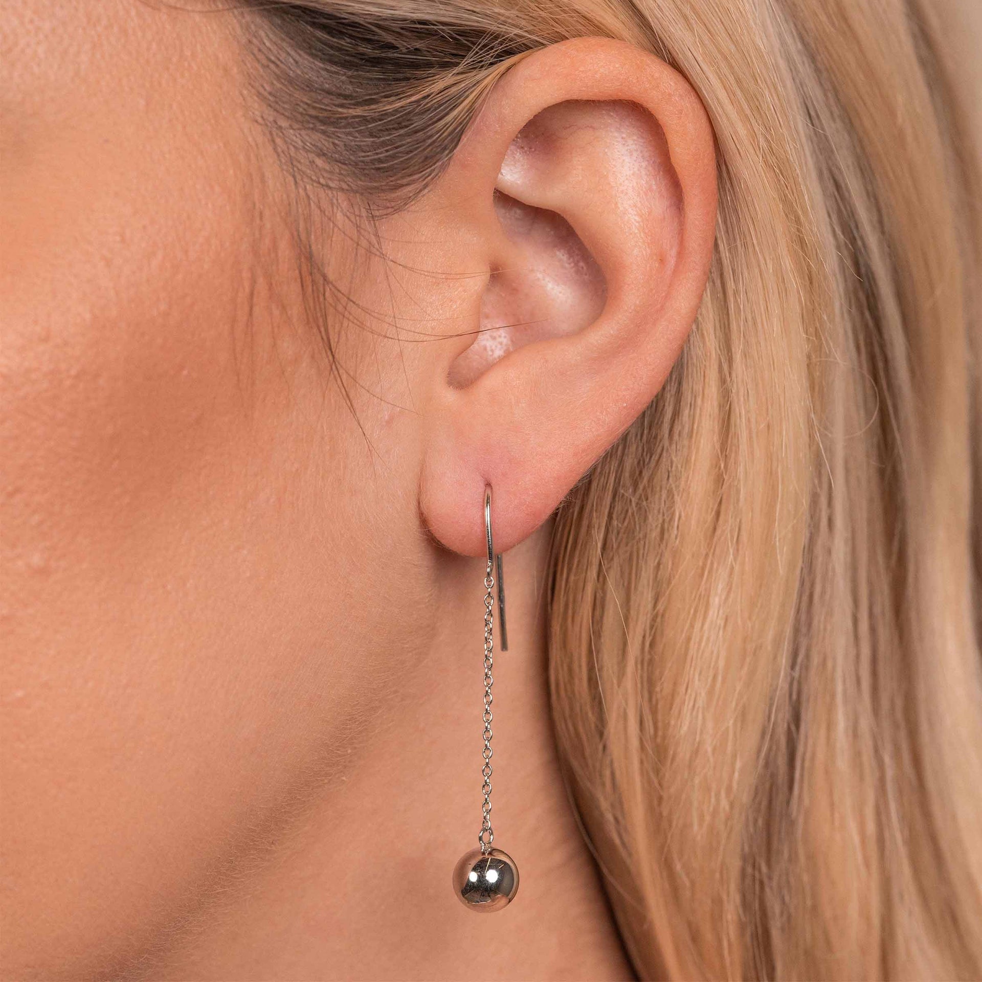 Ball drop silver earring