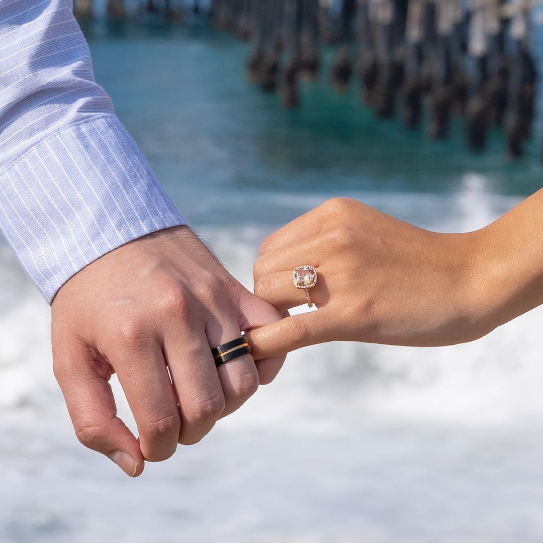 black and gold tungsten wedding ring called the elite