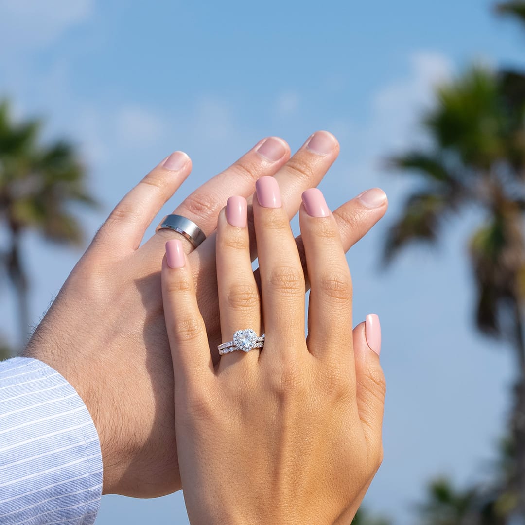 the sweetheart halo engagement ring with wedding band